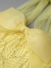 Yellow Halter Bow Beaded Sheath Maxi Dress