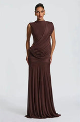 Draped Neckline Back Cutout Maxi Dress