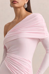 Diagonal Collar Ruched Draped Mini Dress