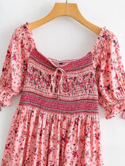 Floral Print Smocked Empire Waist Mini Dress