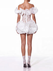 Off shoulder ruffle mini dress back view