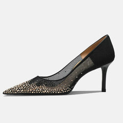 Rhinestone Mesh Stiletto Pumps