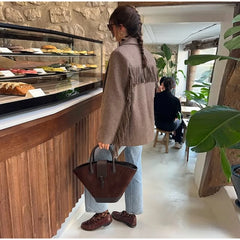 Fringe Sleeve Wool-Blend Tassel Blazer Coat