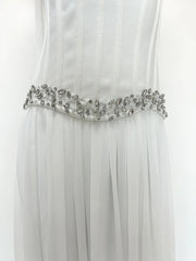 White Rhinestone Strapless Corset Top and Maxi Pleated Skirt Set