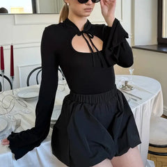 Mock Neck Cutout Bell Sleeve Top