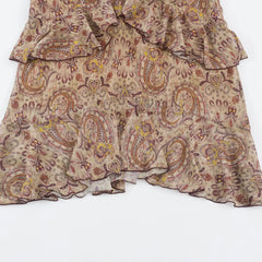 Paisley tiered ruffle midi skirt hem detail
