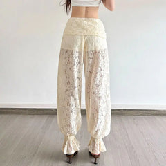 Sheer Lace Ruffle Cuff Pants