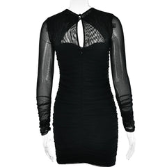 Mesh Pleated Cutout Mini Dress