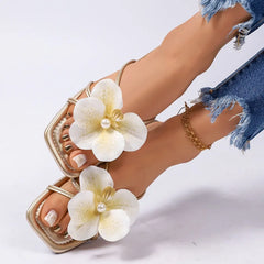 Floral Square Toe Slides