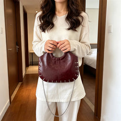 Studded Faux Leather Hobo Bag