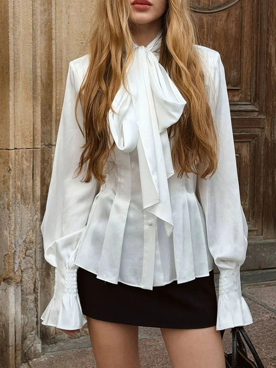 Turtleneck pleated front shirt close up