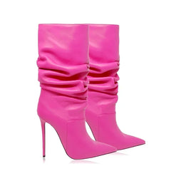 Pleated Stiletto Heel Knee High Boots