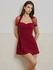 Sweetheart Neck Mini Dress with Sheer Mesh Bolero Sleeves
