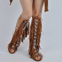 Fringed Gladiator Open Toe Flat Sandals