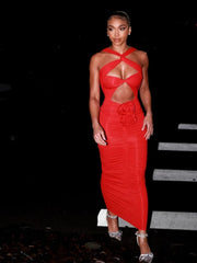 Elegant sheath silhouette dress styled for evening occasions