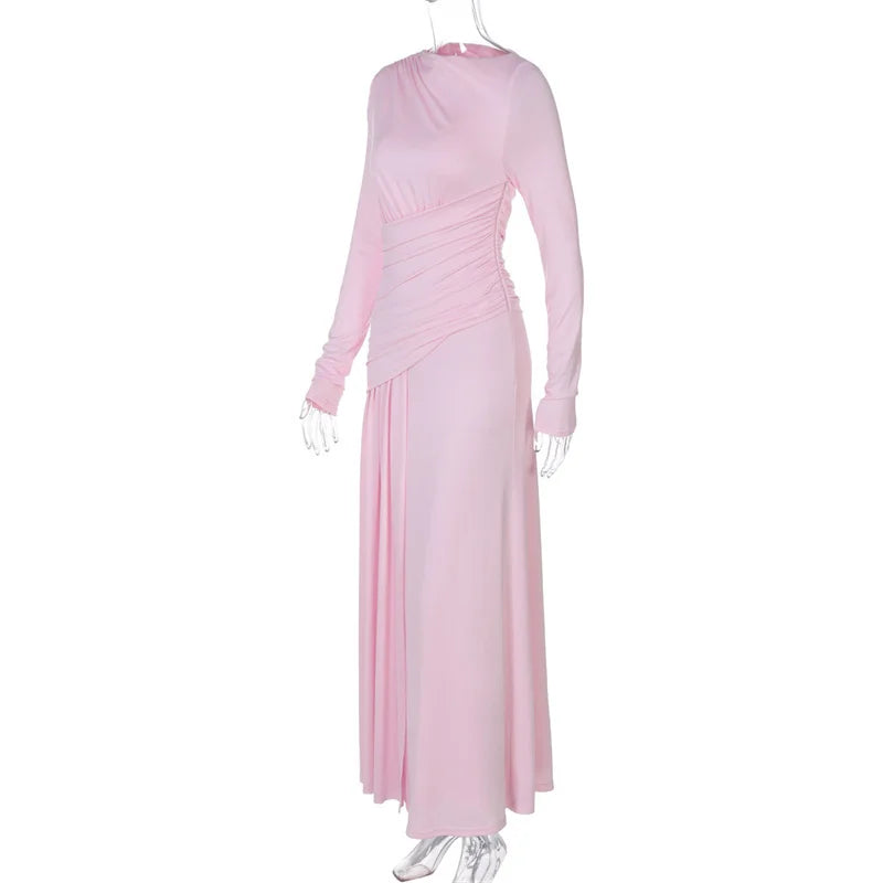 Pink evening gown on a white background