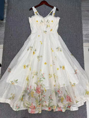 Floral Print Square Neck Corset Dress