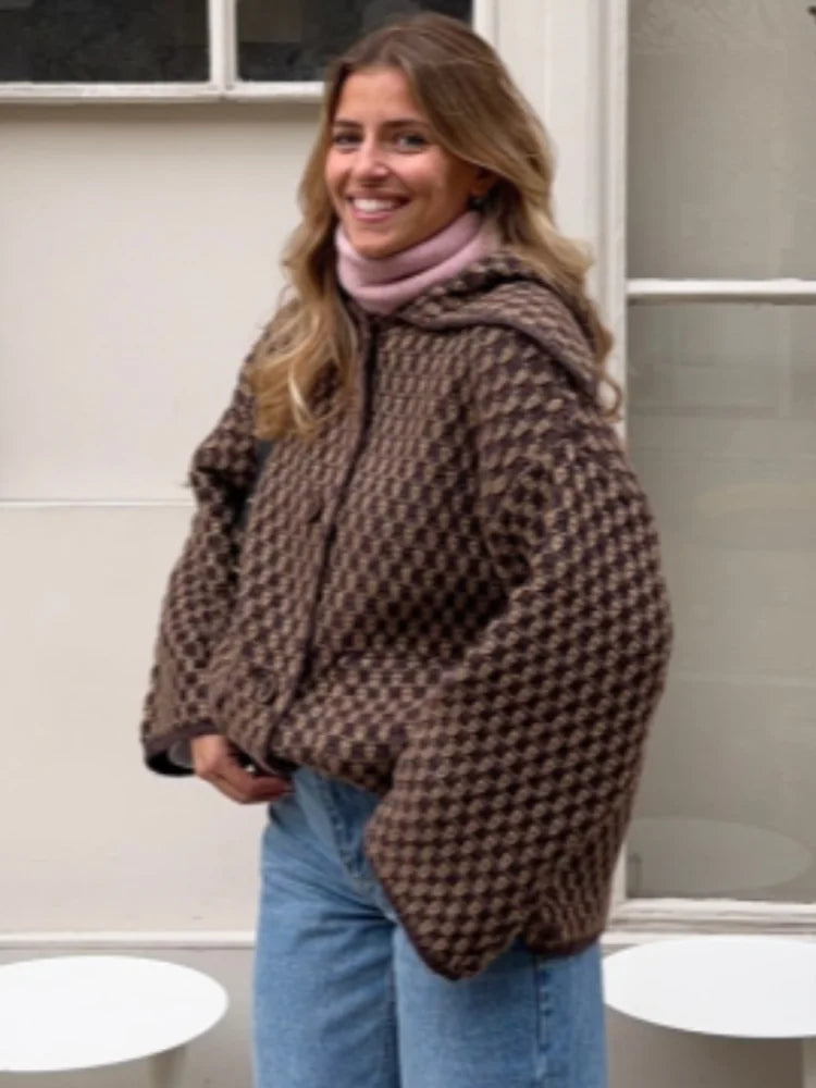 Plaid Knit Button-Front Coat