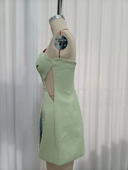 Green Strapless Flower Appliqu�� Mini Dress