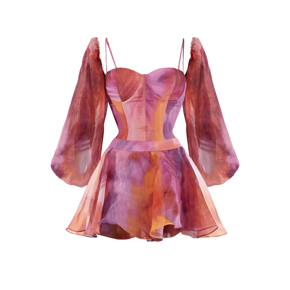 High-waisted flared mini skirt with abstract print