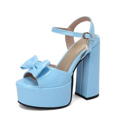 Patent Bow Platform Block Heel Sandals