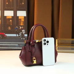 Structured Leather Top Handle Bag With Gold Hardware