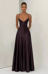 Satin Spaghetti Strap V-Neck Maxi Dress