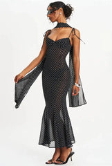 Polka Dot Spaghetti Strap Sweetheart Neck Maxi Dress