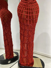 Sequined Mesh Strapless Floor-Length Dress
