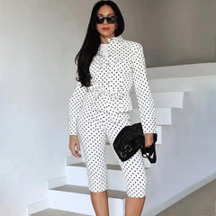 Polka Dot Button-Up Shirt and Cropped Pants Set
