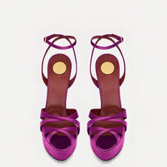Satin Platform Open Toe Crisscross Strappy Heels
