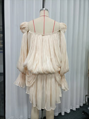 Off-the-Shoulder Pleated Asymmetrical Mini Dress