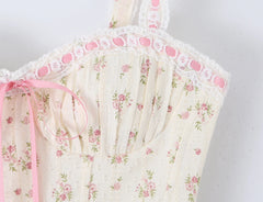 Floral Lace Trim Corset Crop Top