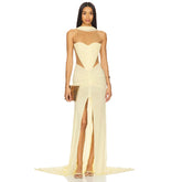 Ruched halter neck high slit maxi dress