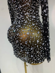 Full Sleeve Crystal Embellished Mini Dress