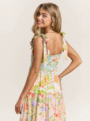 Floral Smocked Bust Tie Strap Maxi Dress