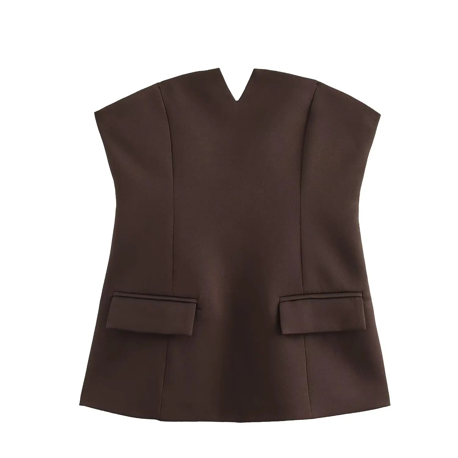 Brown vest with a V-neckline