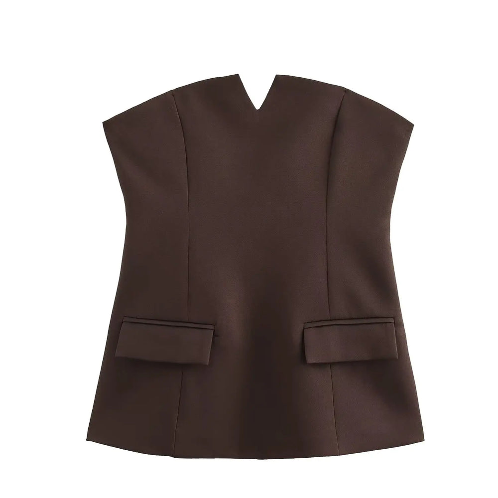 Brown vest with a V-neckline