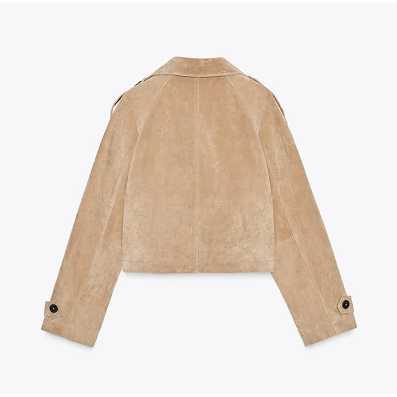 Beige suede jacket- back view