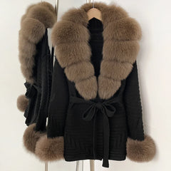 Fur Trim Belted Knit Jacket