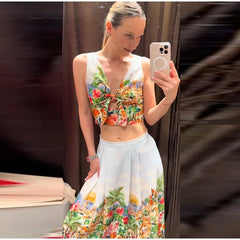 Landscape Sequence Printed Crop Top and Midi Skirt Set