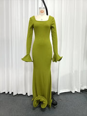 Ribbed square neck maxi dress on mannequin, front view