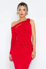 One-Shoulder 3D Flower Cut-Out Maxi Dress