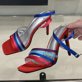 Multi-strap stiletto heel sandal with square open toe