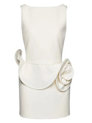White sleeveless dress with a floral detail on a white background