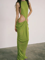 Green Side Cut-out Sleeveless Maxi Dress