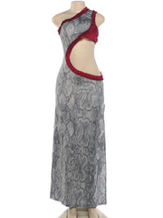 Snake Print Cut Out One Shoulder Maxi Dress