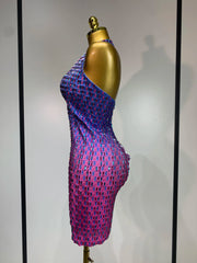 Halter Neck Sleeveless Bodycon Crystal-Embellished Mini Dress