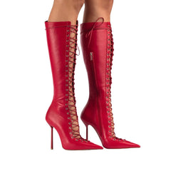 Lace Up Knee High Heel Boots