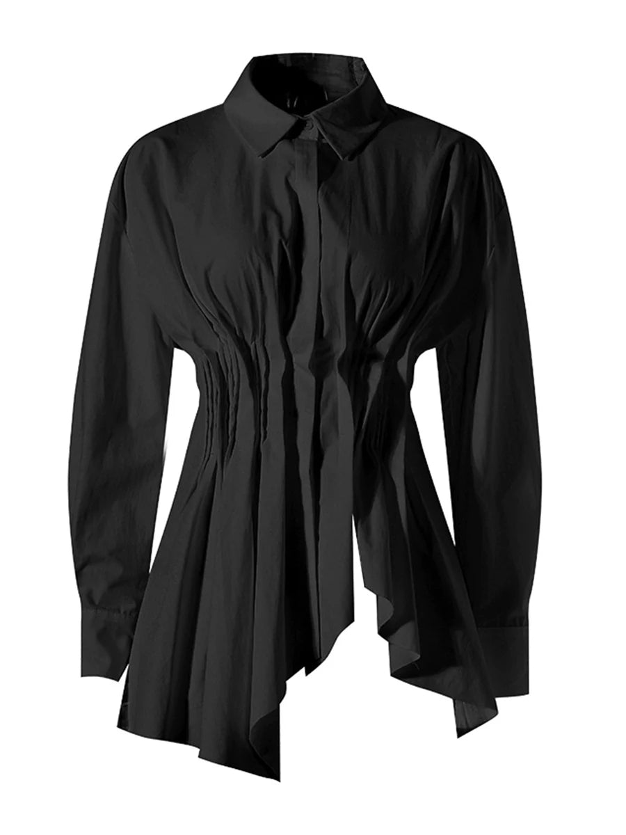 Black shirt with a tie detail on a white background